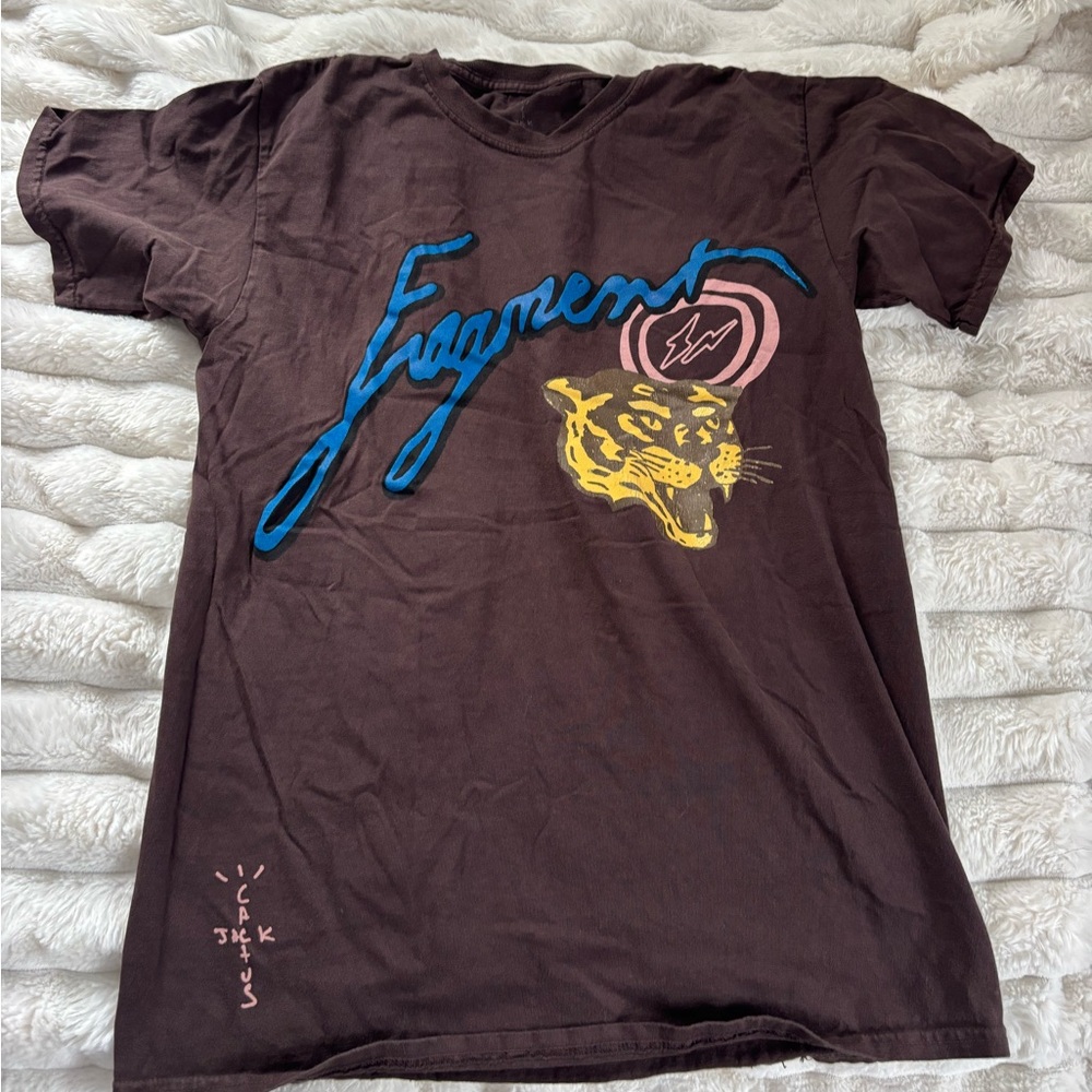 Travis Scott Brown Tee with Blue and Yellow Graphic